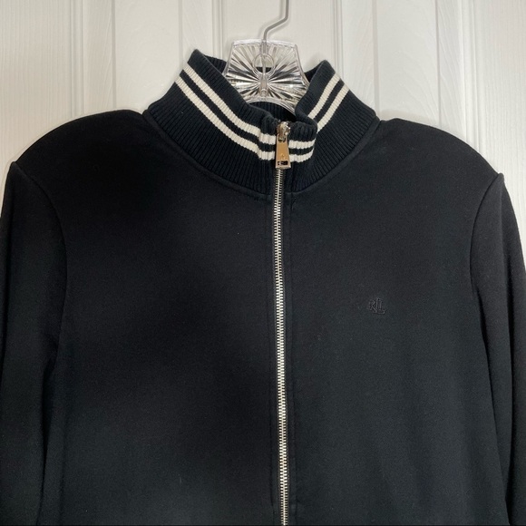 Lauren Ralph Lauren Black White zipper down hoodie sweater jacket PM - Picture 2 of 6
